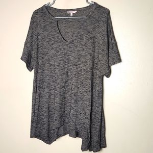 Juicy Couture Womens Grey Heathered Cutout V-Neck Draped Short Sleeve Top Large